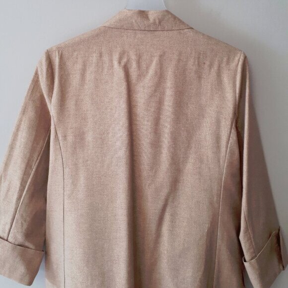 NWT Saiph gold tone metallic sheen shimmer tan camel brown open front blazer L - Picture 10 of 10